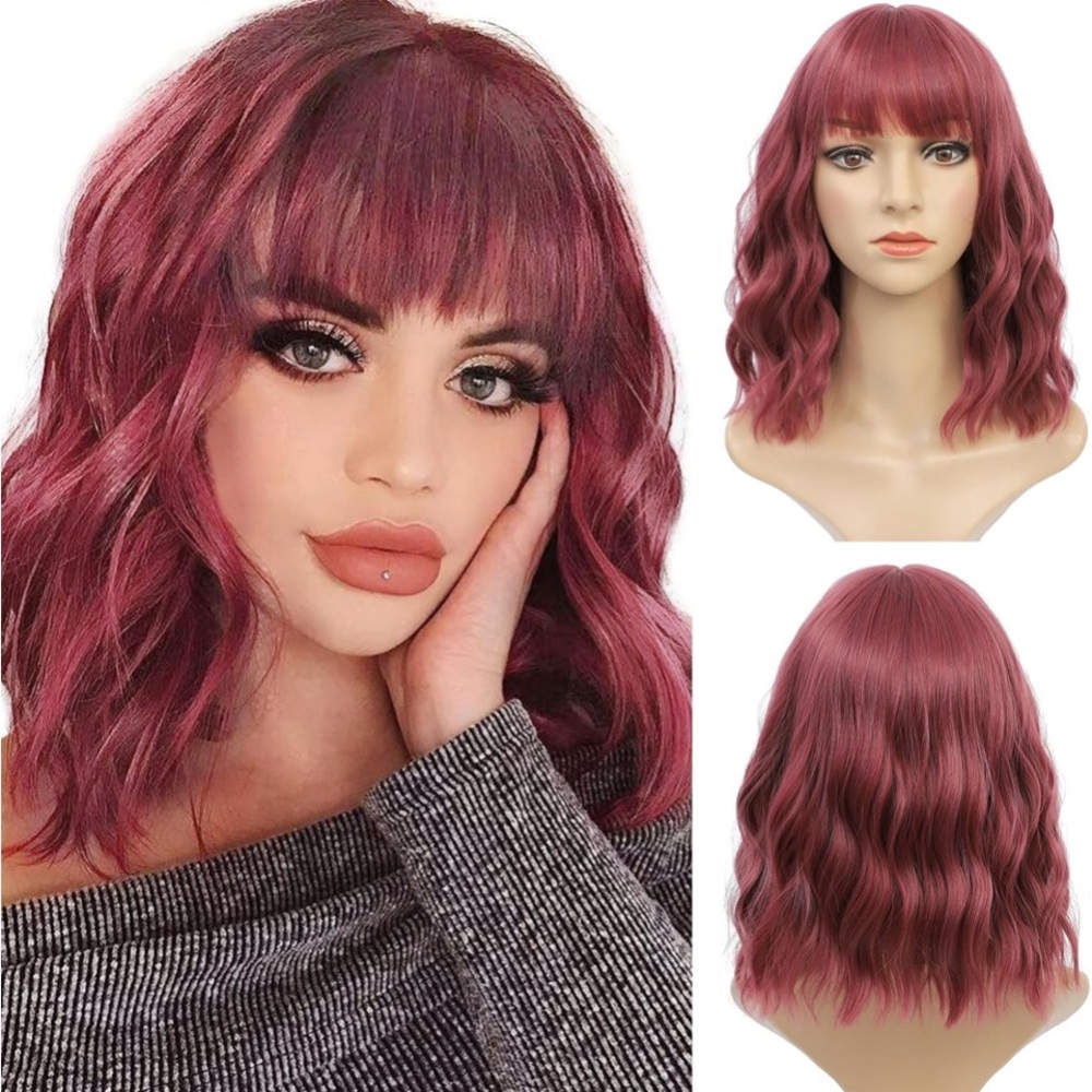 Short Wavy Bob Wig with Bangs for Women - Colorful Synthetic Wig for Daily Use